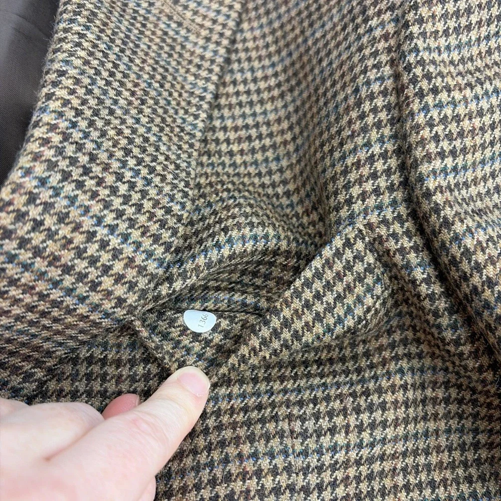 Tommy Hilfiger Men's 42R Brown Houndstooth Wool Blazer Coat Heritage Academia
